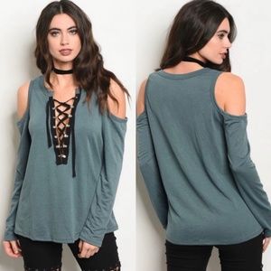 Lace-Up Front Cold Shoulder Top